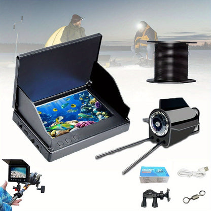 Underwater Fishing Camera with 4.3" HD Screen - Fish Finder with 140° Wide Angle Lens, Fish-Attracting Light, Shielded Cable for Ice Fishing, Lake & River, Gift for Fishing Enthusiasts