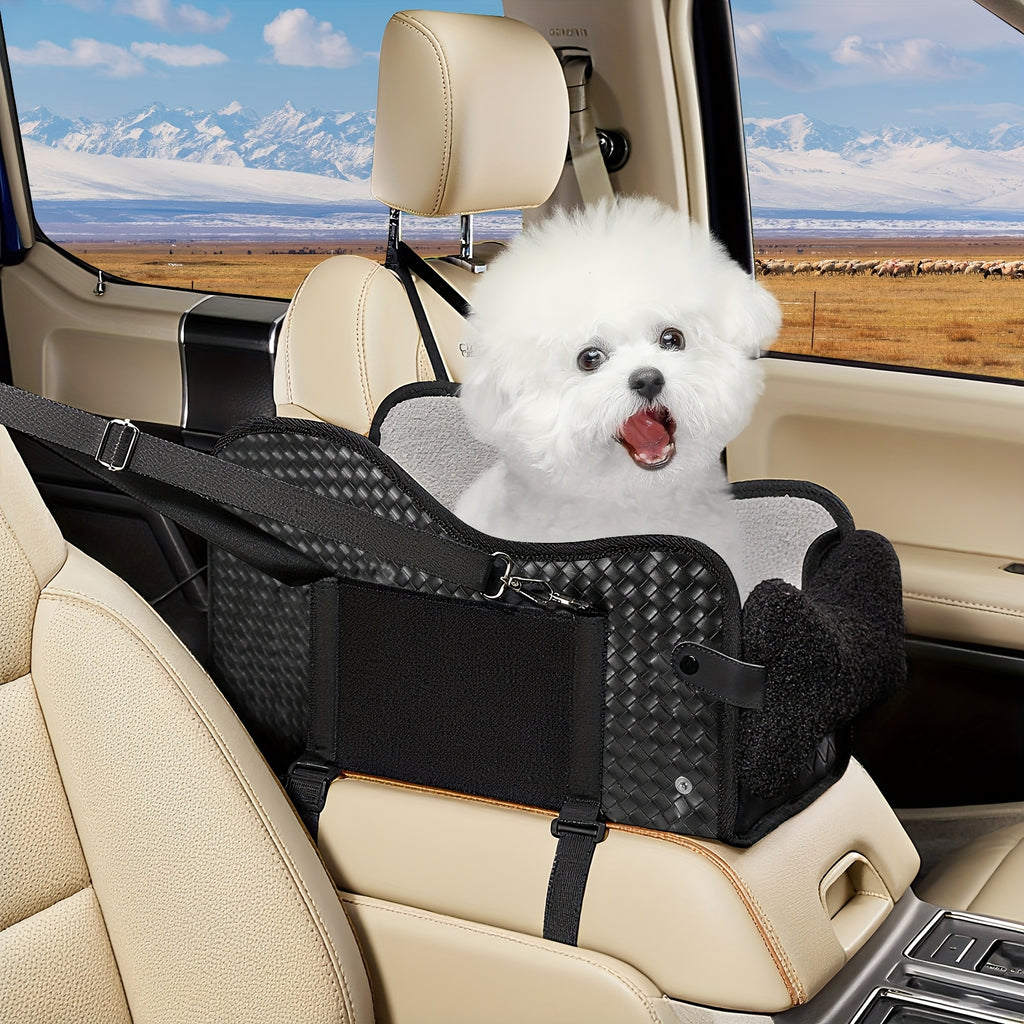 Comfortable Central Console Dog Car Seat, Portable Cozy Booster Car Seat, Deluxe Pet Car Seat for Dogs & Cats with Safety Harness, Breathable Mesh & Soft Padding - for Safe & Comfortable Trave