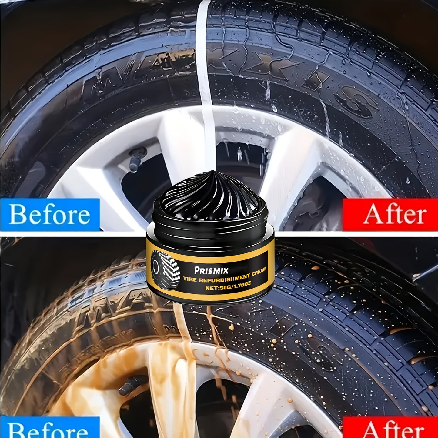 [Tire Polishing Paste] 2pcs Car Black Interior Tire Polishing And Retreading Paste Tire Cleaning Rust Removal Polishing Shine Enhancement Anti-Fouling Wheel Retreading Paste - Lasting Shine, Noticeable Effect, Beeswax Ingredients, No Professional Tools Ne