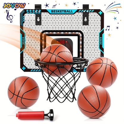 Over Door Basketball Hoop with LED Lights & Electronic Scoreboard – Mini Hoop Set with 4 Balls for Kids Teens Adults, No Drilling Indoor Outdoor Sport Game | Best Birthday Christmas Gift