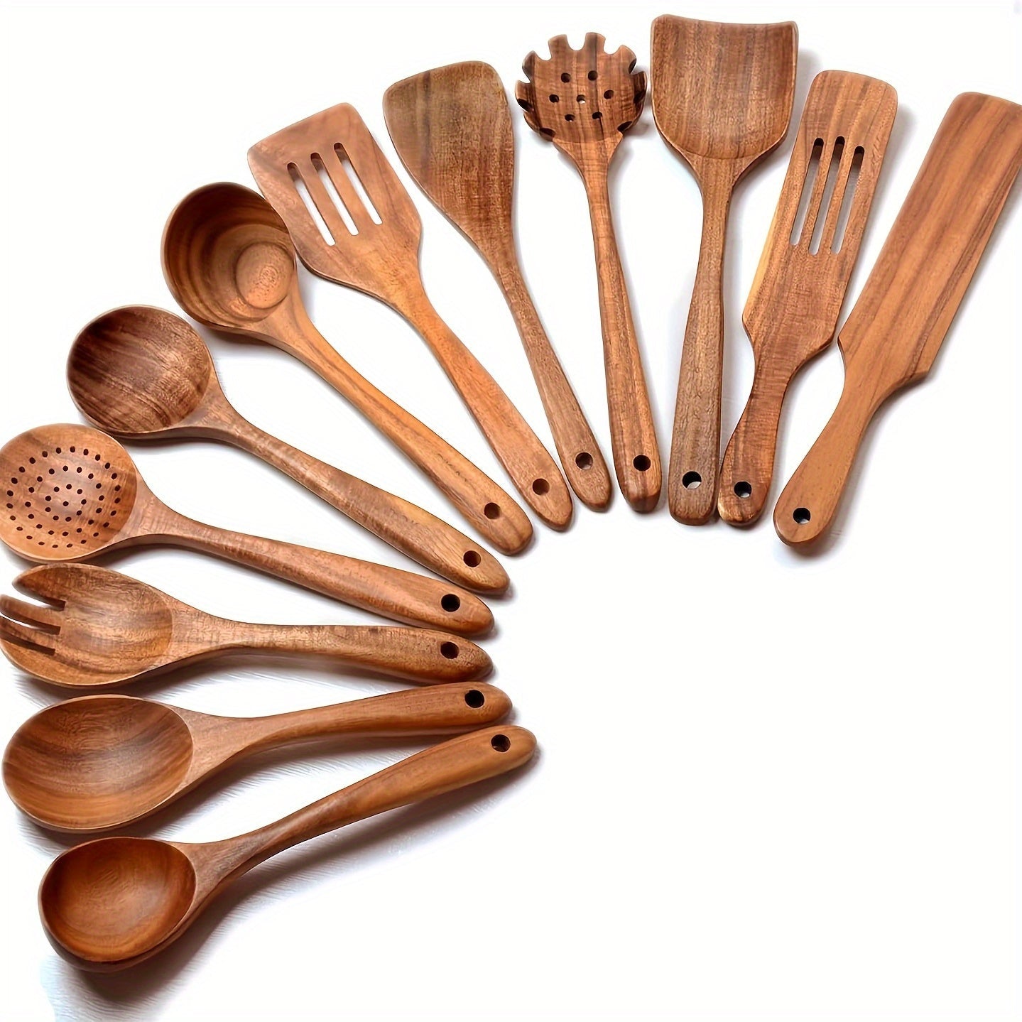 Teak Wood Kitchen Utensil Set 3 Piece Solid Wood Cooking Spoon Rice Spoon High Temperature Resistant Non-Stick Pan Safe Wooden Cooking Utensils Polished Finish Household Kitchen Tools