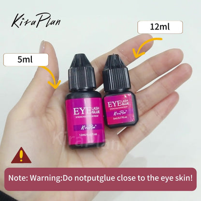2-Pack Strong Hold Lash Extension Glue — Ultra Fast Dry 0.5–1s, 6–7 Week Retention, Black Eyelash Adhesive for Beginners & DIY Cluster Home Use, 12ml Each