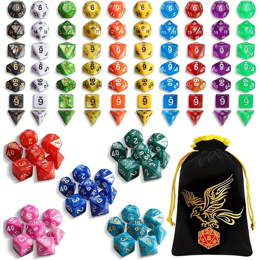 Polyhedral Dice Set 105 Pieces 15 Sets of 7 – D4 D6 D8 D10 D12 D20 in 15 Vibrant Colors with Large Drawstring Bag, for Dungeons & Dragons DND RPG MTG Pathfinder Tabletop Games, Dungeon Master Gift