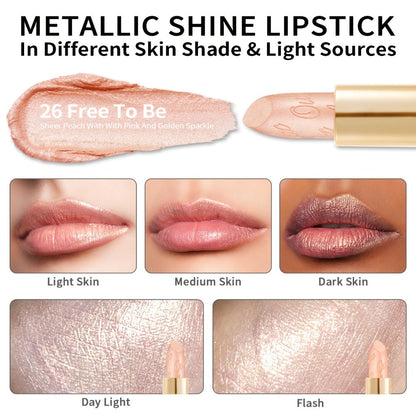 Metallic Lipstick Set 3 Pcs 24-Hour Smudge-Proof Transfer-Resistant Glossy Finish Full Coverage Long Lasting Lip Color Makeup Gift Set for Women 12.9G Each