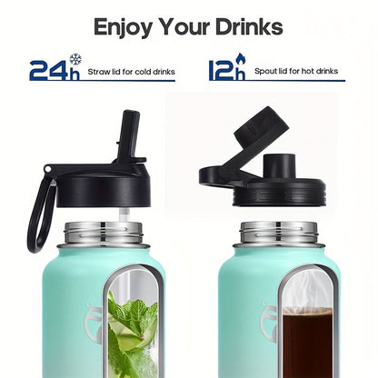 40oz Vacuum Insulated Water Bottle Stainless Steel Water Jug with 2-in-1 Lid Chug Lid Straw Lid Double Wall Hot Cold 12 Hours Leakproof for Gym Camping Travel