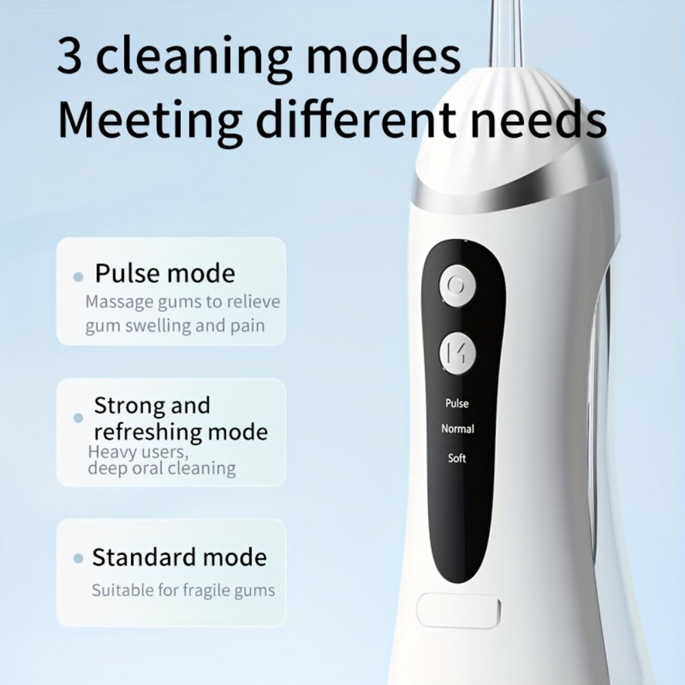 USB Rechargeable Water Flosser 3 Modes — Portable Oral Irrigator with Flosser Tips & Brush Head, Cordless Dental Water Pick for Travel, Home & Daily Gum Care, White Black Pink