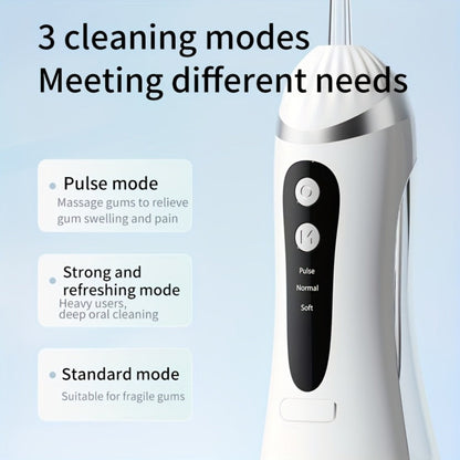 USB Rechargeable Water Flosser 3 Modes — Portable Oral Irrigator with Flosser Tips & Brush Head, Cordless Dental Water Pick for Travel, Home & Daily Gum Care, White Black Pink