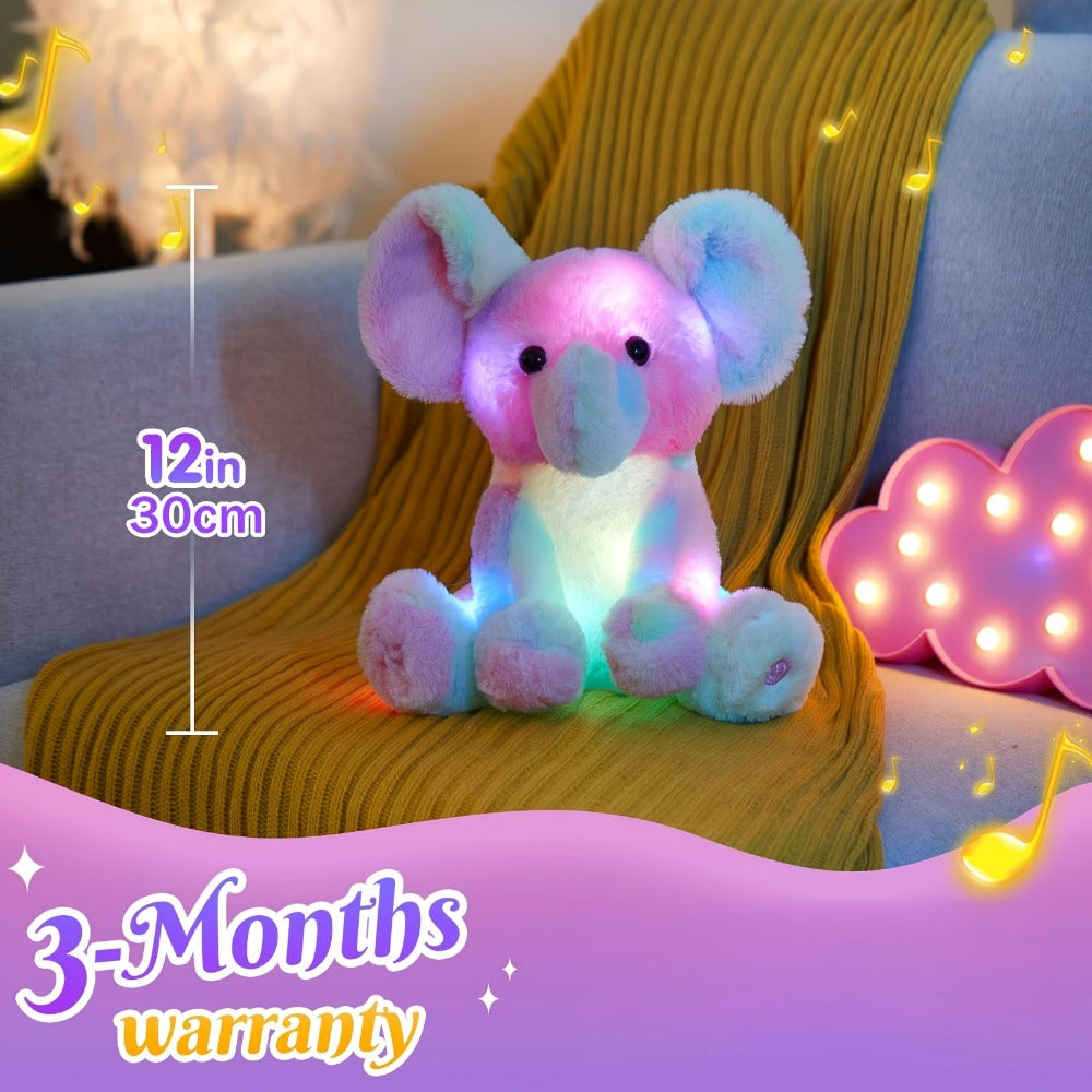 Musical Light Up Rainbow Elephant Plush 12 Inch LED Glowing Lullaby Stuffed Animal Night Light Sensory Toy Baby Shower Birthday Gift for Babies Toddlers Kids