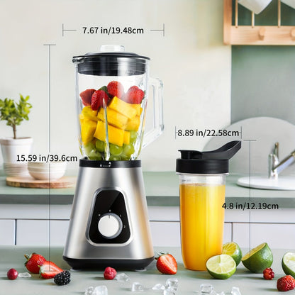Countertop Blender 52oz Glass Jar & 22oz Portable Cup - 3-Speed Smoothie Juicer for Kitchen, Frozen Fruit, Milkshakes, Baby Food, Sauces & Fruit Purees, Powerful Home Blender Silver