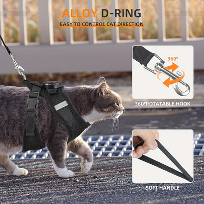 Escape-Proof Cat Harness and Leash with AirTag Holder – Adjustable Reflective Vest for Cats & Kittens Outdoor Walking S M L