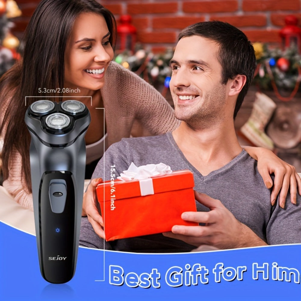Electric Shaver Men 3D Floating Rotary Head Rechargeable Razor – Pop-Up Trimmer 1-Hour Fast Charge LCD Display, Wet Dry Shaving Machine Replaceable Cutter Head for Home & Travel Daily Grooming