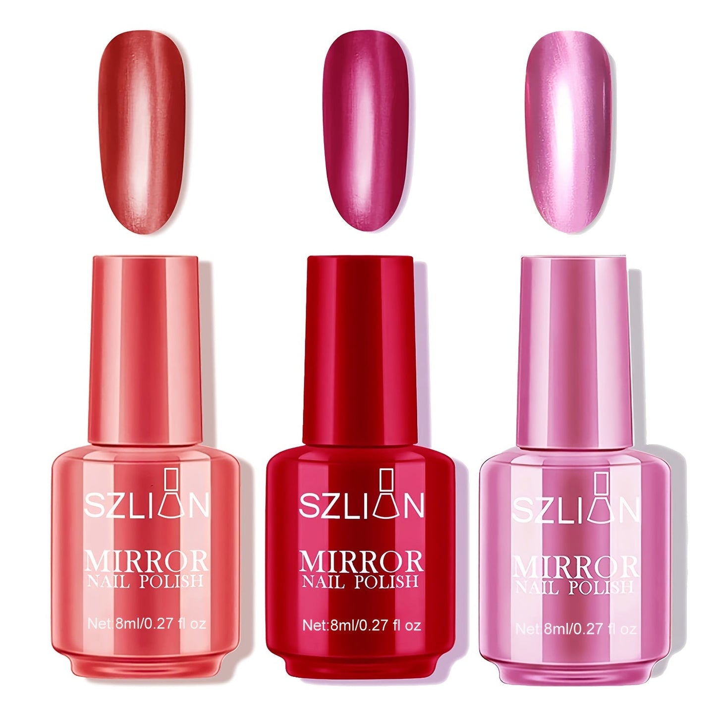 Chrome Mirror Nail Polish Set 3 Colors Metallic Reflective Finish – High-Shine Acrylic Nail Art Polish for Salon & Home Manicure, Party Holiday Valentine's Day Gift for Women