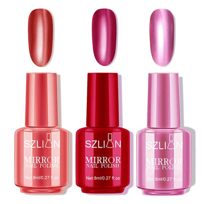 Chrome Mirror Nail Polish Set 3 Colors Metallic Reflective Finish – High-Shine Acrylic Nail Art Polish for Salon & Home Manicure, Party Holiday Valentine's Day Gift for Women
