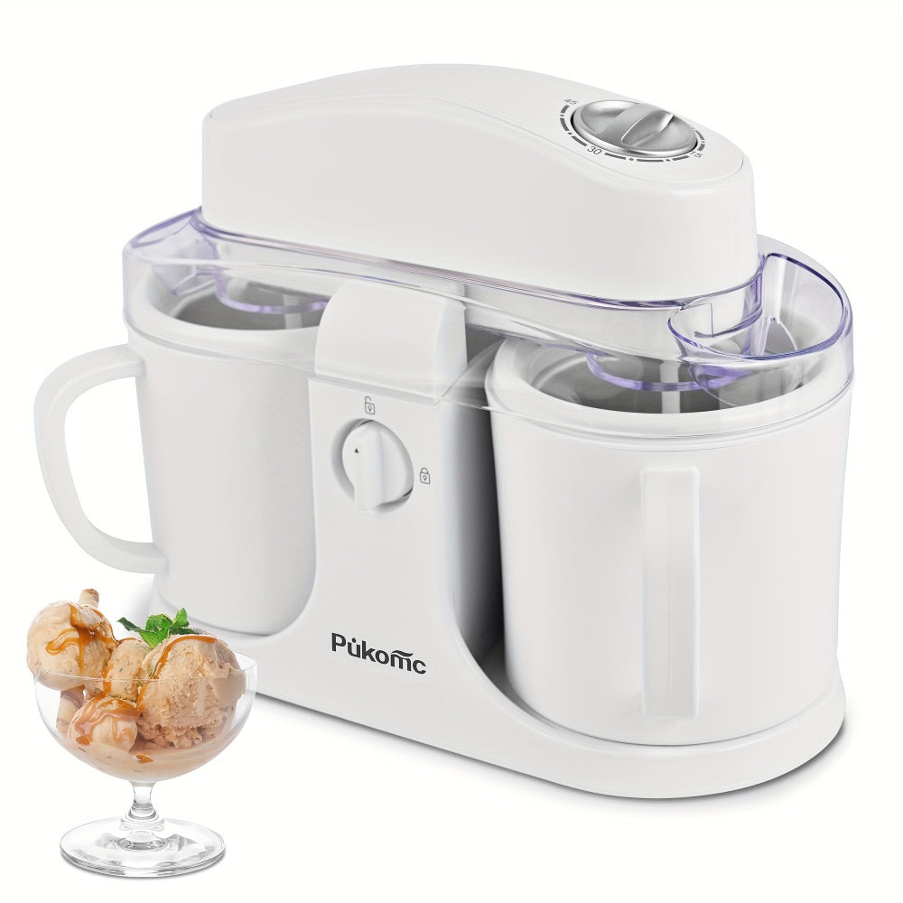 Ice Cream Maker Machine Dual Cup Self-Freezing – Make 2 Flavors Homemade Ice Cream Sorbet Frozen Yogurt at Once, Fast 10-Min Churning, Easy Clean Removable Bowl, Compact Countertop Design