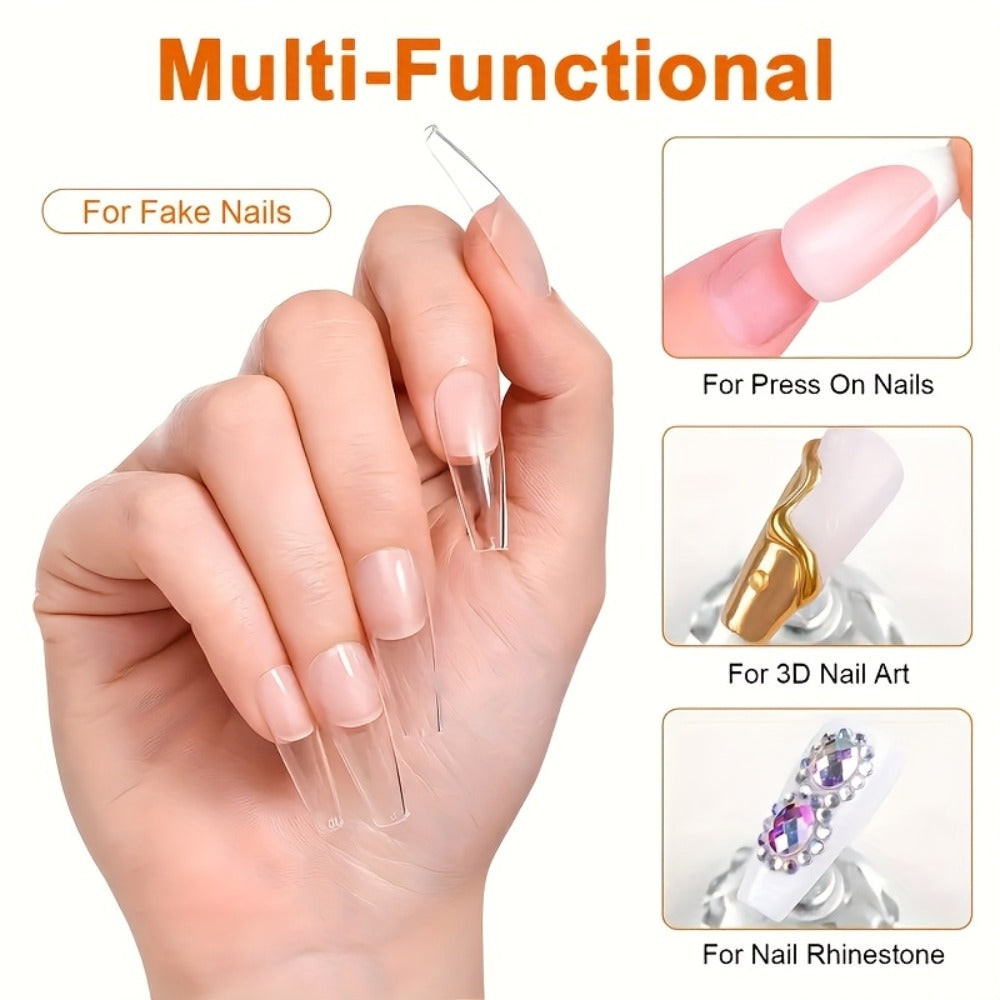 Poly Nail Extension Gel Clear 100g 2-Piece Set – Non-Stick Odorless Soak-Off LED Gel for 3D Nail Sculpture, Rhinestone Adhesive & Nail Art, Beginner & Salon Nail Extension Kit