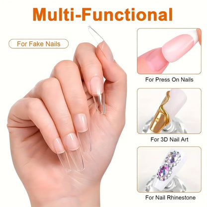 Poly Nail Extension Gel Clear 100g 2-Piece Set – Non-Stick Odorless Soak-Off LED Gel for 3D Nail Sculpture, Rhinestone Adhesive & Nail Art, Beginner & Salon Nail Extension Kit