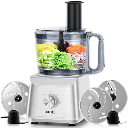 Food Processor 600W 6-in-1 Electric Food Chopper 12-Cup Bowl for Chopping Mincing Dicing Shredding Slicing Puree Dough with Food Chute and Pusher Black Silver