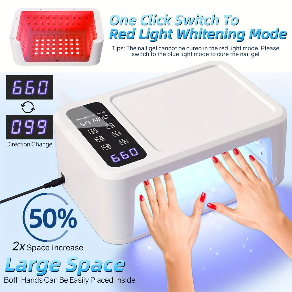 Dual Hand LED Nail Lamp – 2-in-1 Blue & Red Light Gel Curing Light with Removable Plate, 4 Timers & Auto Sensor | Professional Fast Nail Dryer for Both Hands, Home & Salon DIY Manicure