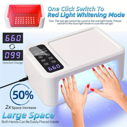 Dual Hand LED Nail Lamp – 2-in-1 Blue & Red Light Gel Curing Light with Removable Plate, 4 Timers & Auto Sensor | Professional Fast Nail Dryer for Both Hands, Home & Salon DIY Manicure