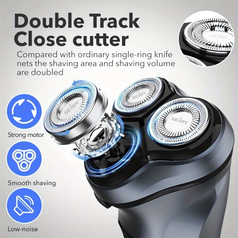 Electric Shaver Men 3D Floating Rotary Head Rechargeable Razor – Pop-Up Trimmer 1-Hour Fast Charge LCD Display, Wet Dry Shaving Machine Replaceable Cutter Head for Home & Travel Daily Grooming