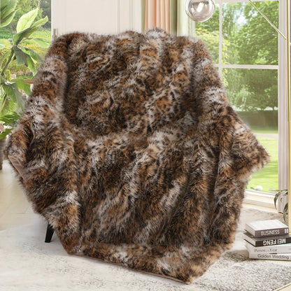 Faux Fur Throw Blanket 1060GSM Luxury - Super Soft Reversible Plush Mink Blanket for Bed Couch Sofa, Oversized Heavy Weight Cozy Blanket, Leopard Animal Print & Solid Colors, Throw & Twin Size