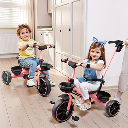 Push Handle Tricycle for Toddlers Girls Pink – 3 Wheel Trike Ages 18-60 Months with Padded Backrest, Safety Belt, Adjustable Seat | Best Birthday Gift for Kids 1 2 3 4 5 Year Old