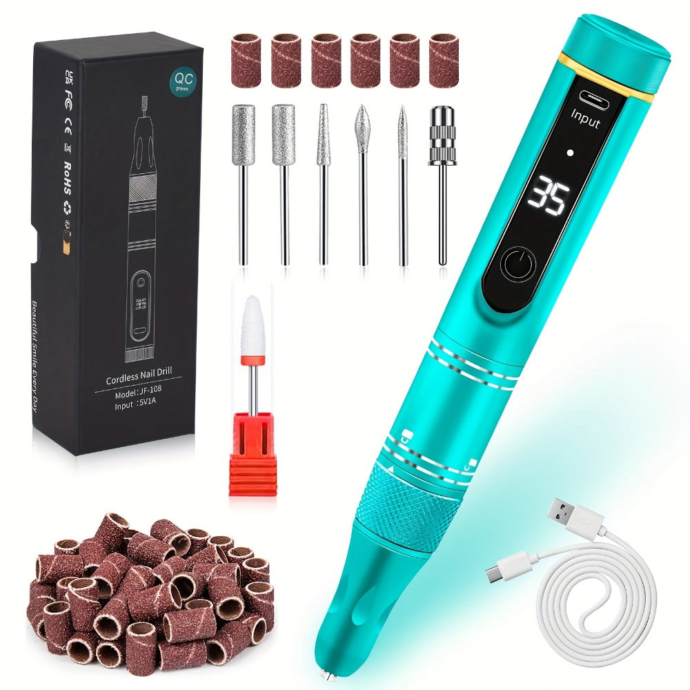 Nail Drill Machine 35000 RPM LCD Display Rechargeable Portable Electric Nail File with Forward Reverse Rotation Low Noise – Professional Nail Grinder for Gel Acrylic Natural Nails Manicure Pedicure Home Salon