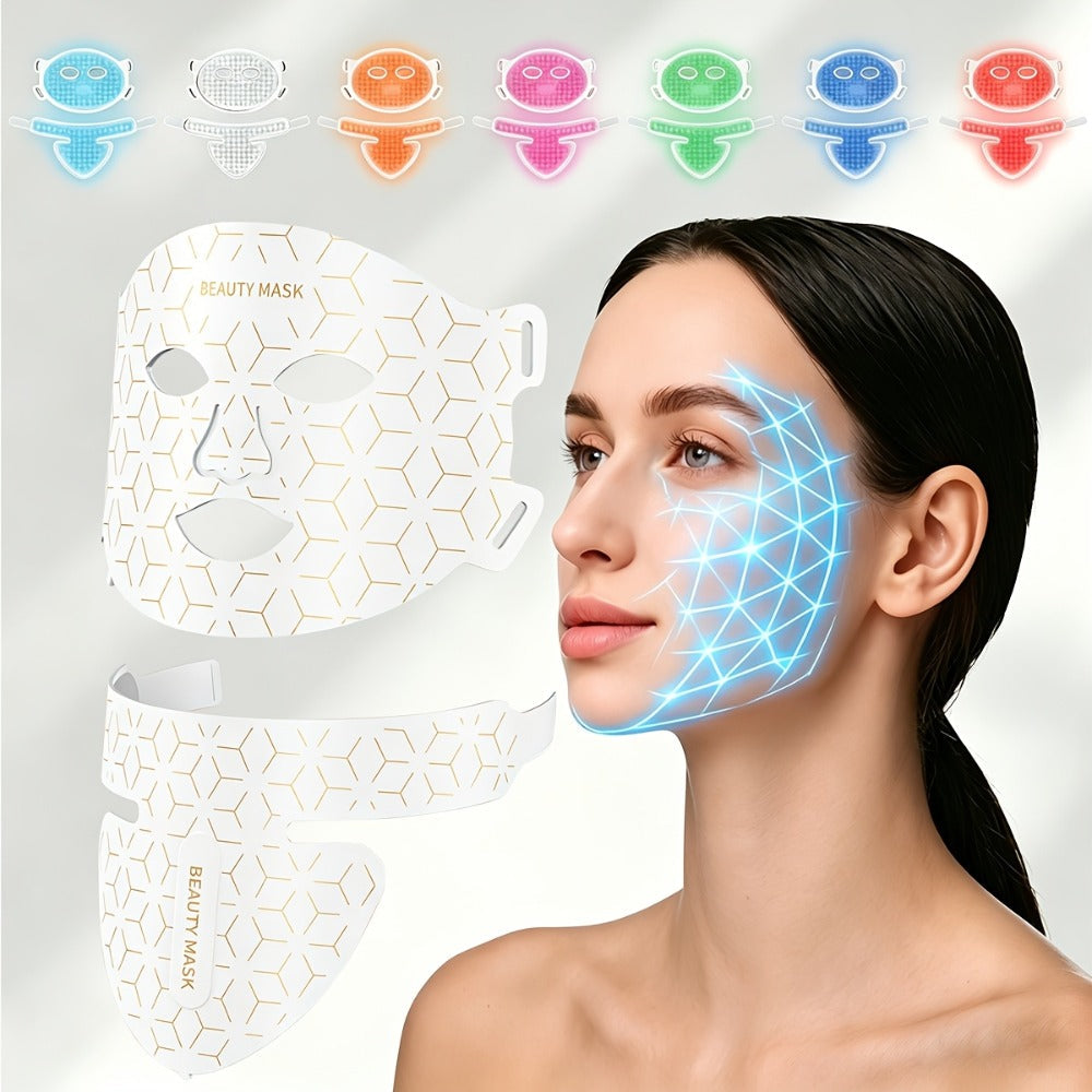 LED Face Mask – 7-in-1 Red Light Therapy for Face & Neck, 93+80 LED Beads, Separate Silicone Applicator, 1800mAh Rechargeable, Adjustable Color Brightness & Timer, Anti-Aging Skin Care Gift for Women