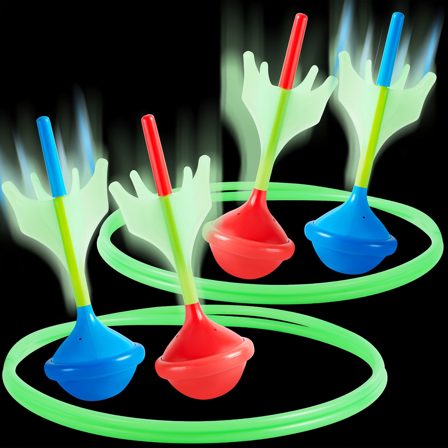 Lawn Darts Game Set Glow in the Dark – 6 Piece Soft Tip Rubber Dart Set with 2 Target Rings for Kids & Adults, Outdoor Yard Camping Family Fun, Christmas Birthday Gift for Boys & Girls