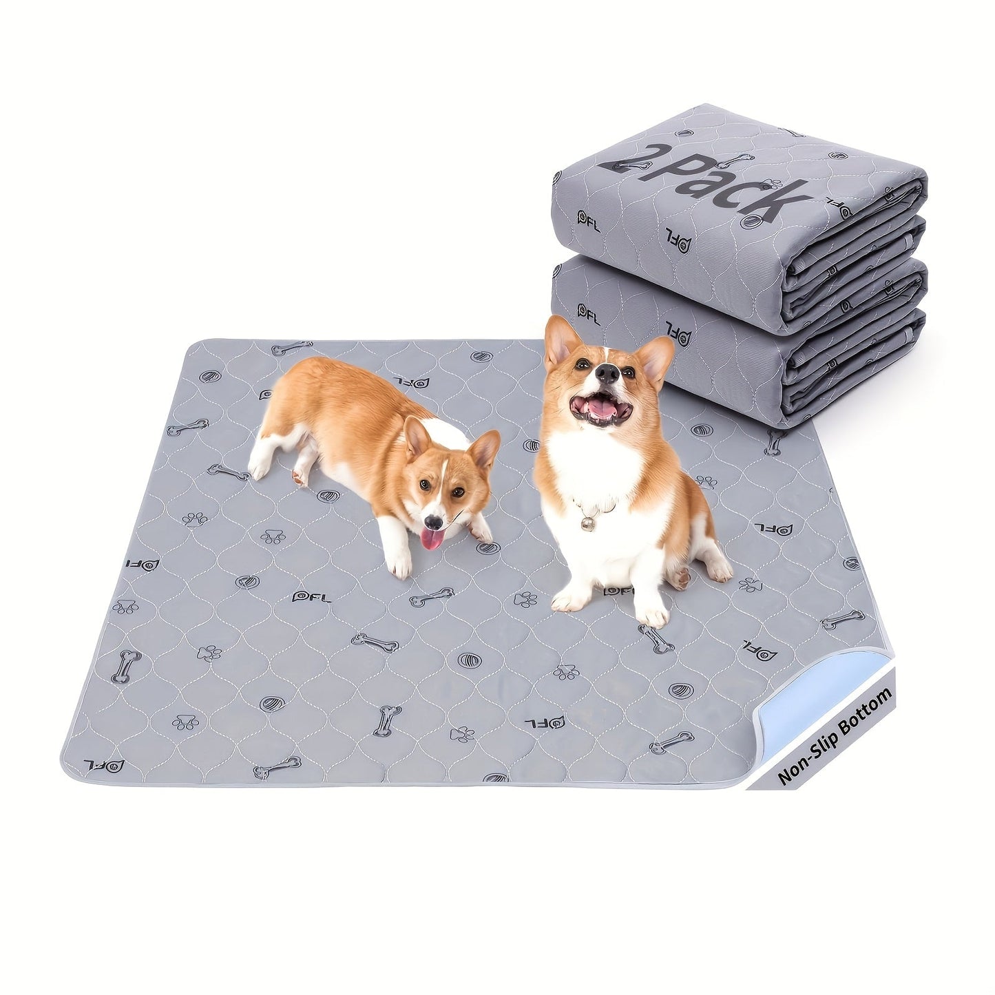 Washable Dog Pee Pads Reusable – Super Absorbent Non-Slip Puppy Training Pads with Bone Print for Potty Training, Whelping, Crate, Couch & Travel | Machine Washable Pet Pads