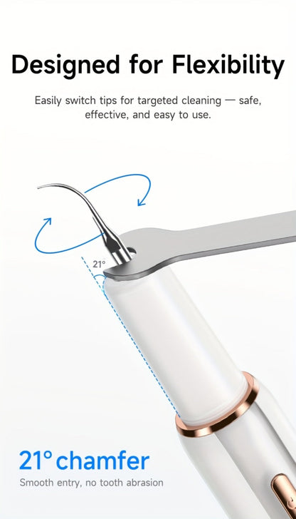 Electric Tooth Cleaner Tartar Remover Rechargeable - 5 Speed Modes, LED Light, USB Charging, 2 Replaceable Brush Heads, Dental Plaque Scraper for Teeth Whitening, Stain & Tartar Removal, Dental Mirror