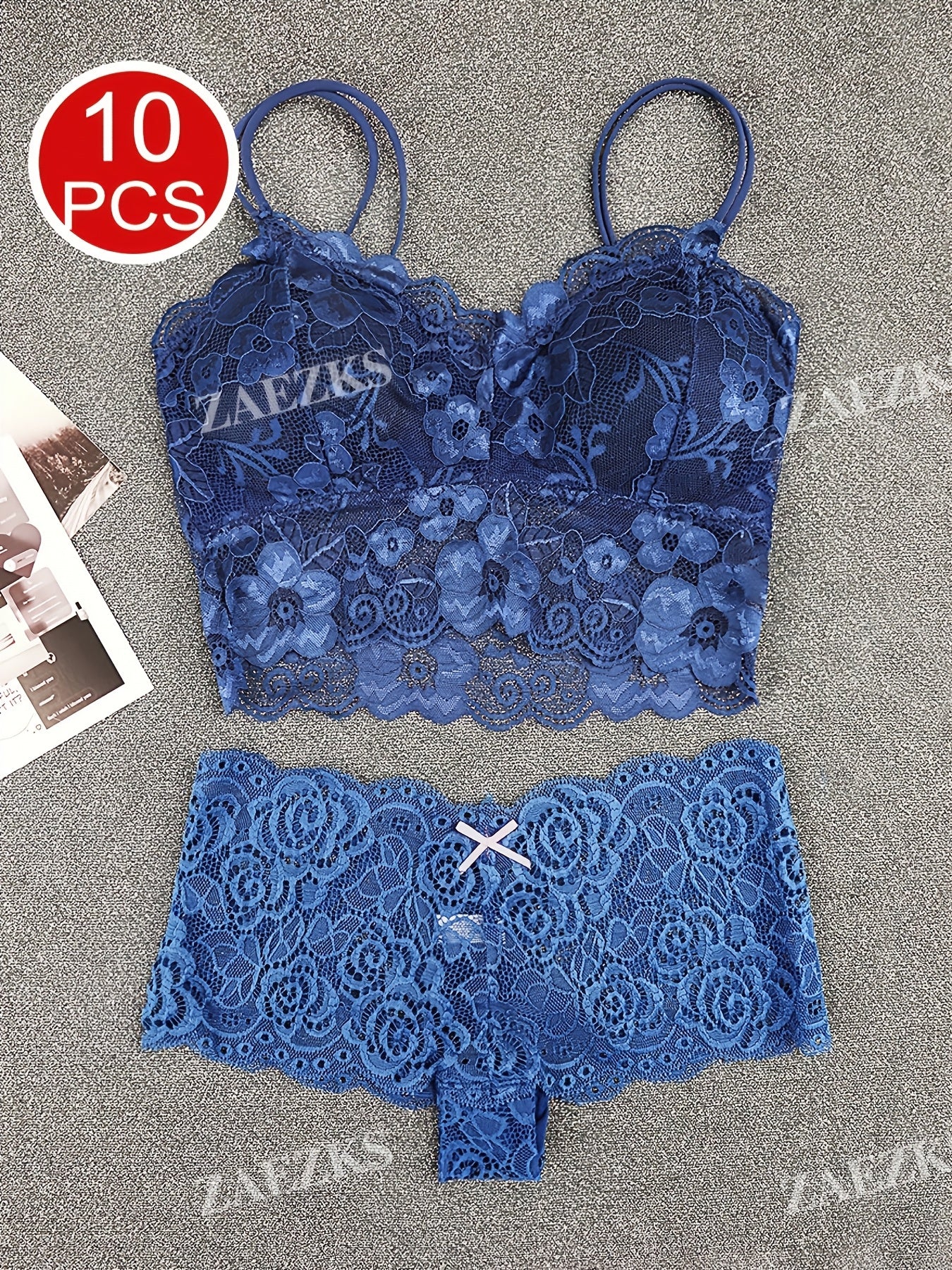 10-Pack Women's Bra and Panty Lingerie Set - Floral Lace Coordinated Style