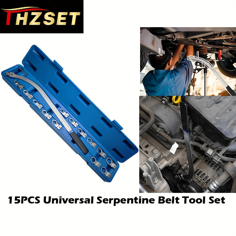 15pcs Universal Auxiliary Idler Belt Tensioner Pulley Removal Tool Kit, Serpentine Belt Tension Pulley Wrench Set, Engine Timing Belt Tensioning Nut Bolt Screw Remover