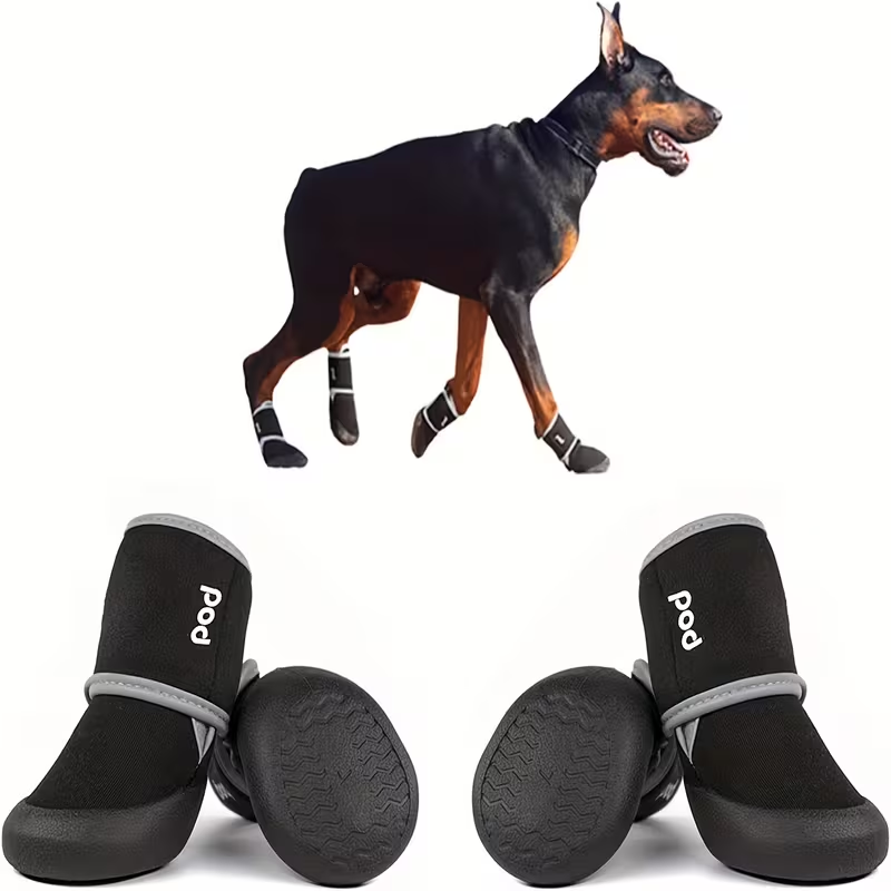 Dog Boots Waterproof Non-Slip Reflective Shoes for Medium & Large Dogs – Soft Wear-Resistant Paw Protector with Safety Reflective Tape, All-Season Dog Footwear
