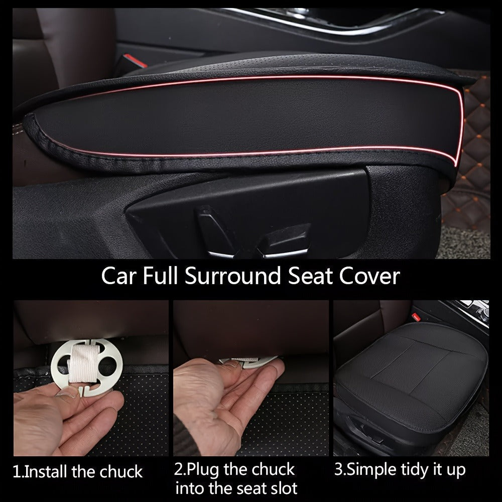 Bamboo Charcoal Car Seat Cover PU Leather – Breathable Full Surround Front Seat Cushion Protector, Machine Washable Universal Fit, Airbag Safe, Black / Beige / Gray