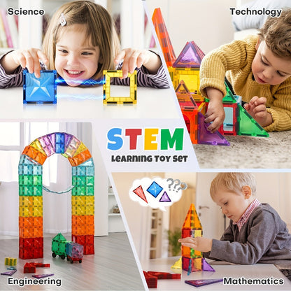 Magnetic Tiles 120pcs with 2 Toy Cars for Kids Ages 3 4 5 6 – Deluxe 3D Magnet Building Blocks Stacking Ramp Set STEM Educational Toy Creative Birthday Christmas Gift Boys Girls