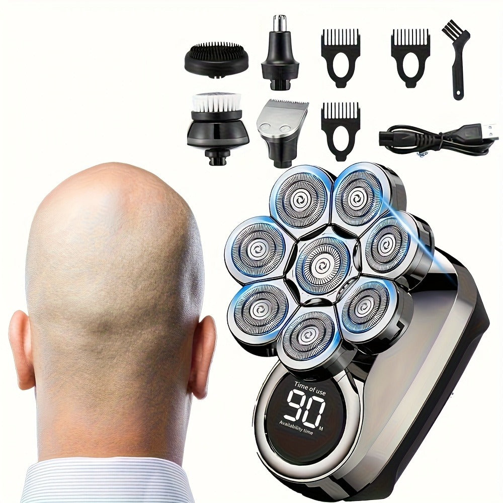 Bald Head Shaver for Men 5-in-1 8D Electric Razor — Multi-Directional Floating Blades with Beard Grooming Kit, Rechargeable Cordless Men's Grooming Set, Smooth Close Shave, Gift for Him (Silver / 9D Options)