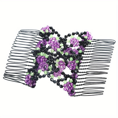 Hair Accessories Set for Women 6 Pieces – Beaded Flower Hair Combs Hairpins Ball Head Disc Clip Double Row Comb Elegant Bridal Wedding Party Daily Styling Gift for Ladies Girls