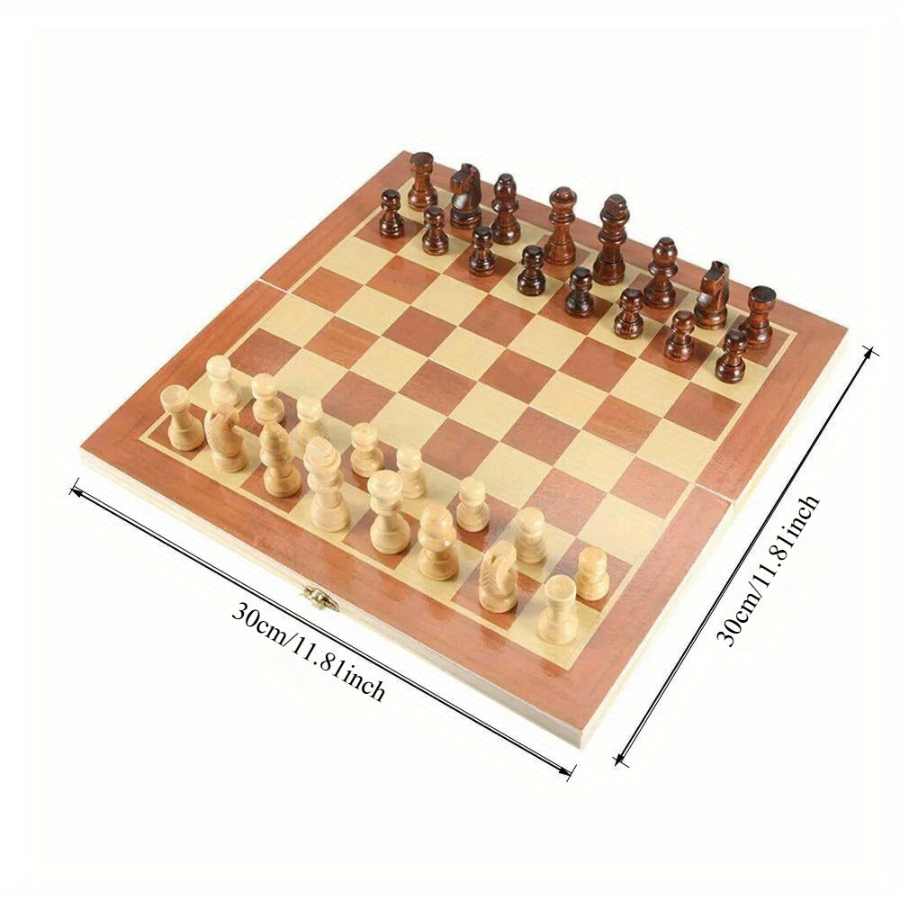Wooden Folding Chess Set 12 Inch – Handmade Portable Chessboard 30x30cm with Game Pieces, Classic Strategy Board Game for Adults Kids, Home Travel Gift