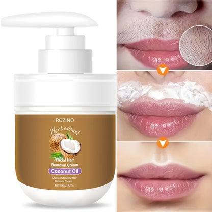 Coconut Oil Hair Removal Cream 2-Pack Gentle Depilatory for Women & Men — Natural Ingredients Deeply Hydrating Minimizes Irritation, Smooth Skin for Face Legs Arms Body, At-Home Painless Hair Removal Set