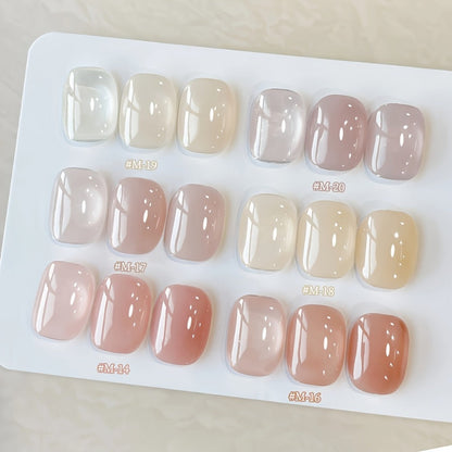 Jelly Gel Nail Polish Set 6 Colors Glass Nail Look Translucent Buildable Coverage 0.51oz Each - Semi-Permanent Soak-Off UV LED High-Gloss Salon Finish Nail Art Kit for Women Shades M14 M16 M17 M18 M19 M20