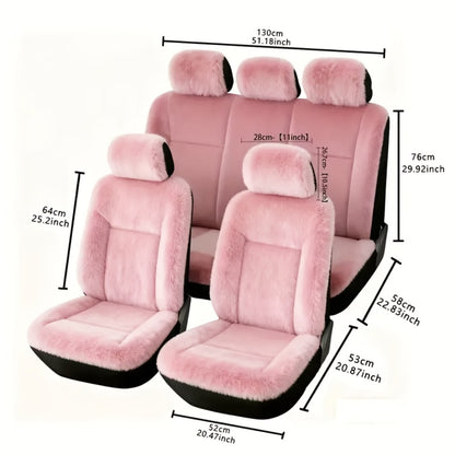 Car Seat Covers 5-Seat Set Luxury Plush Full-Wrap Universal Fit – Non-Slip Warm Winter Soft Fabric Seamless Coverage for Front & Rear Seats – All Car Models (Blue / Pink / Black / Red / White / Beige / Grey)
