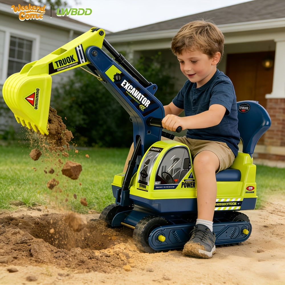Ride-On Excavator Toy for Kids with Manual Digging Arm – Sit-In Construction Vehicle Scooter for Boys Girls Ages 3+ Outdoor Sandbox Digger Birthday Gift Supports up to 52.7 lbs