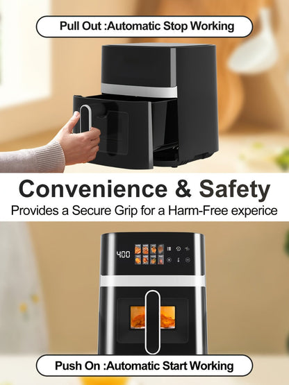 6 Quart Air Fryer with 8 Preset Functions – 6-in-1 Large Capacity Air Fryer Oven with Smart Cook Program, Stainless Steel Rack, Viewing Window & Interior Light