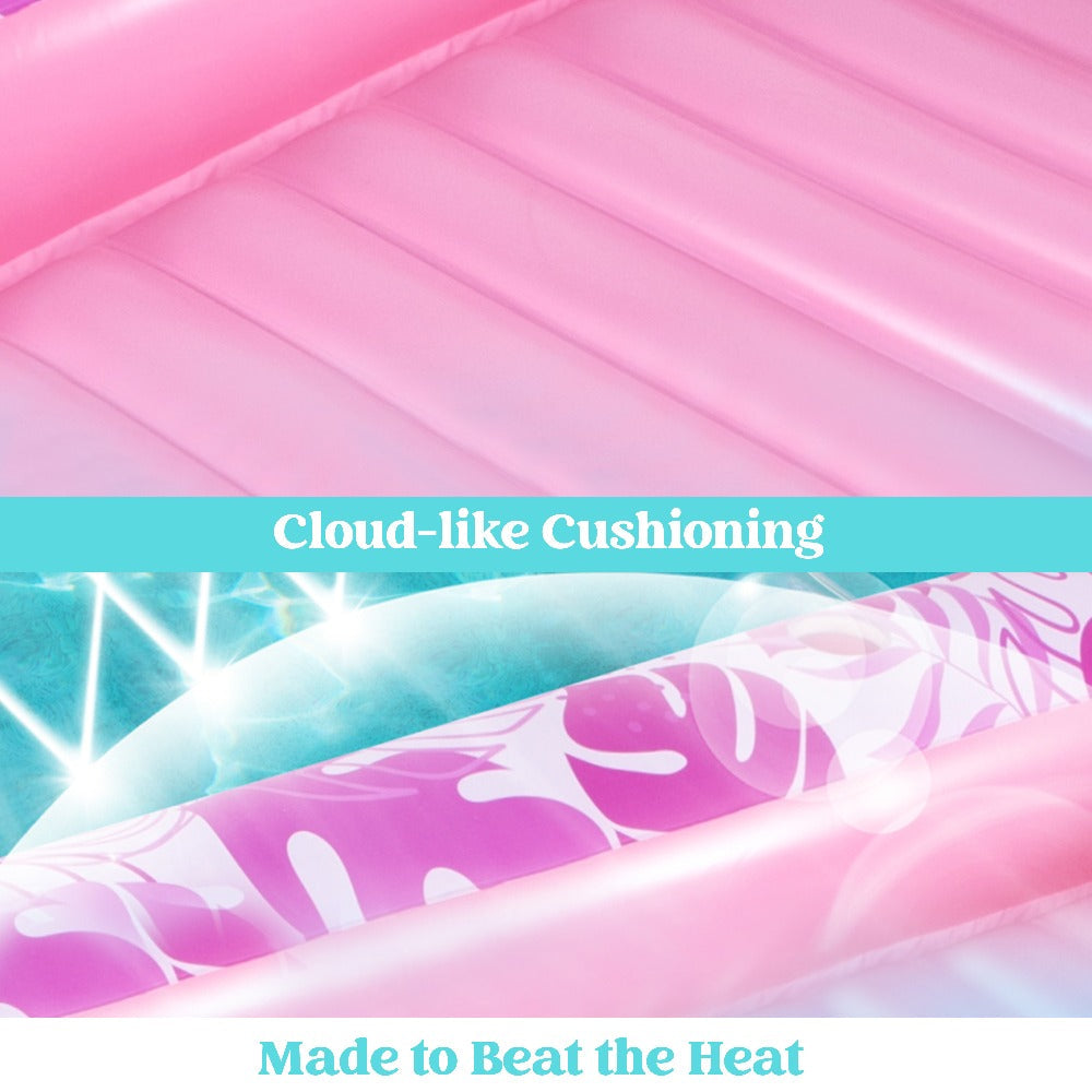Hot Pink Inflatable Suntan Pool Float Lounger – 4-in-1 Tanning Raft with Built-In Pillow, Sunbathing Bed & Ball Pit | Large 1-Person or XL 2-Person Adult Pool Floatie for Pool Lake Beach