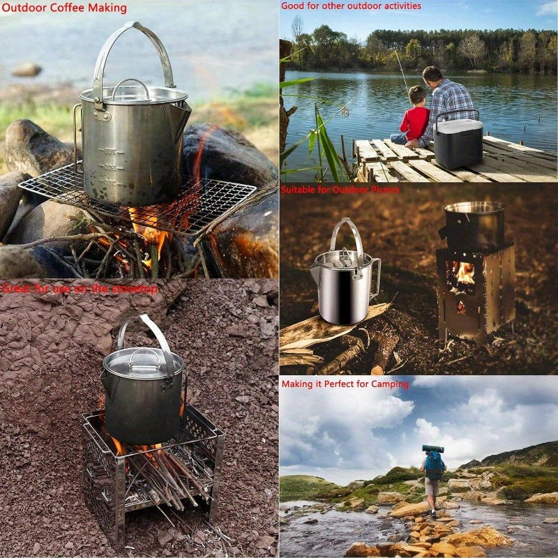 Stainless Steel Camping Kettle 1.2L Collapsible Hanging Portable Outdoor Teapot with Lid for Camping Hiking Picnic Backpacking Campfire Boiling Water Tea Coffee Lightweight Camp Cookware
