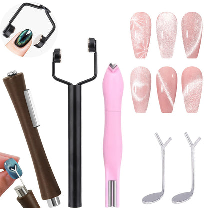 4-in-1 Y-Shaped Cat Eye Nail Magnet Stick Double Head - Heart & Multi-Pattern Magnetic Tool for Cat Eye Gel Polish Nail Art, Portable Professional Salon & Home DIY Nail Art Gift