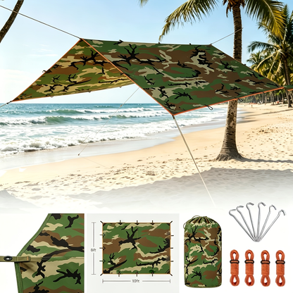 Camping Tarp Canopy with UV Protection – Portable Foldable Waterproof Shelter Tent for Backpacking, Hiking, Garden, Outdoor Survival | Multiple Colors & Sizes
