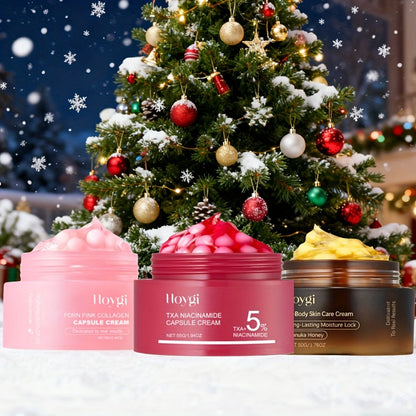 PDRN Collagen Capsule Cream Set 3pcs Vitamin C Niacinamide Advanced Capsule Technology Deep Moisturizing Day Night Face Cream — Brightening Firming Pore Minimizing Skincare Gift for Women