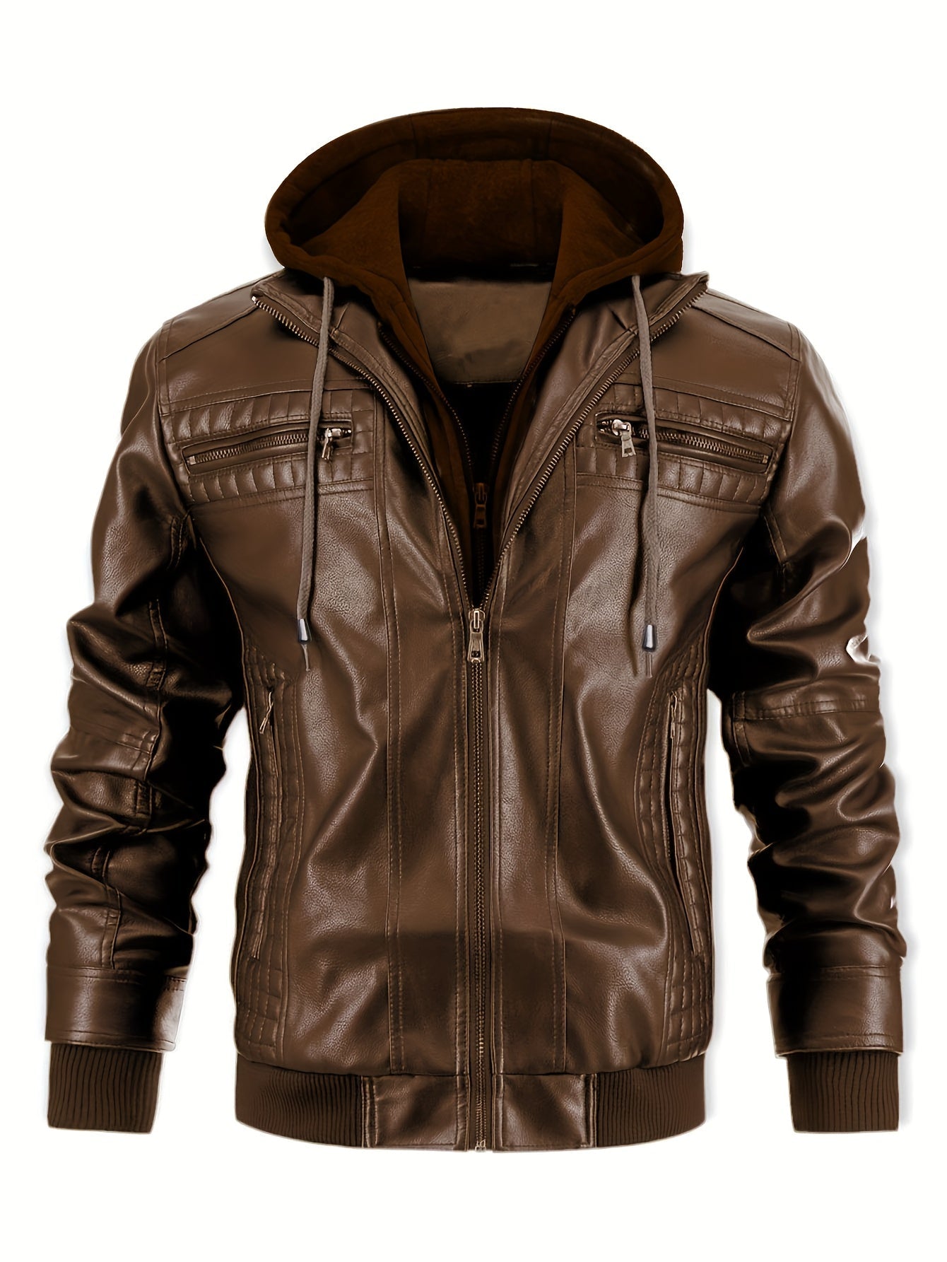 Men's Versatile Faux Leather Zip-Up Jacket